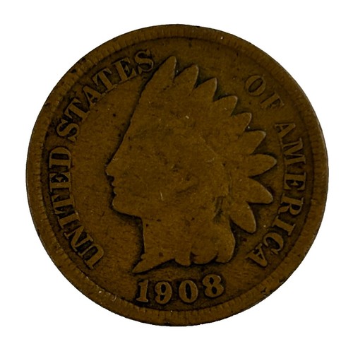 1908 Indian Head Penny MPD FS-302 Snow-9 showing misplaced date digits in an alternate denticle position